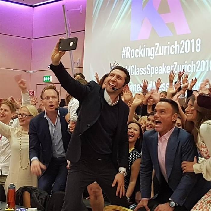 Kane Minkus and Kevin Harrington with entrepreneurs at a live Industry Rockstar event